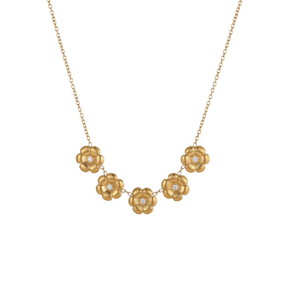 Wholesale Women's Jewelry Stainless Steel 18K Gold Electroplated Heart Drop Bell Pattern Camellia Zircon Yshaped Necklace With Titanium Steel Pendant