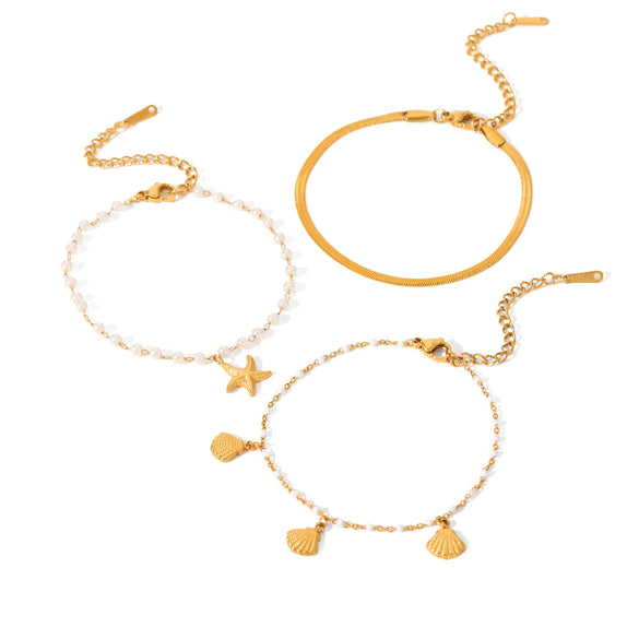 Wholesale Women's Jewelry Stainless Steel Shell Chain Electroplated Star Geometric Necklace Bracelet Earrings