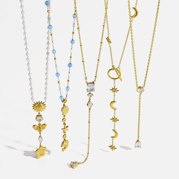Wholesale Women's Jewelry Stainless Steel Yshaped Chain Set With Animal Zodiac Pattern Vacuum Real Gold Plated In Pvd Furnace