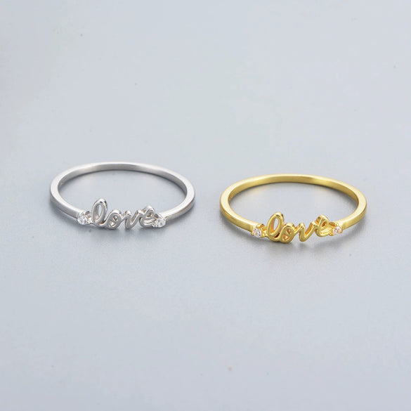 Wholesale Women's Jewelry 925 Sterling Silver English Letter Ring With Geometric Design And Electroplating Treatment