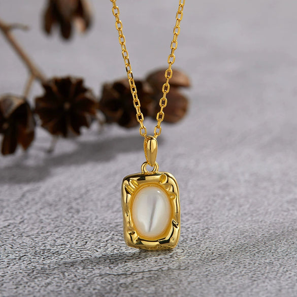 Wholesale Women's Jewelry 925 Sterling Silver Geometric Art Box Pendant Set With Gems Malachite Lapis Gold Tiger Eye Necklace Light Luxury Retro Style