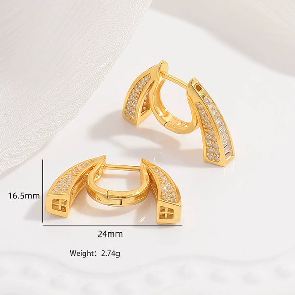 Wholesale Women's Jewelry 925 Sterling Silver Geometric Horn T Square U Shape Zirconia Earrings Light Luxury Style