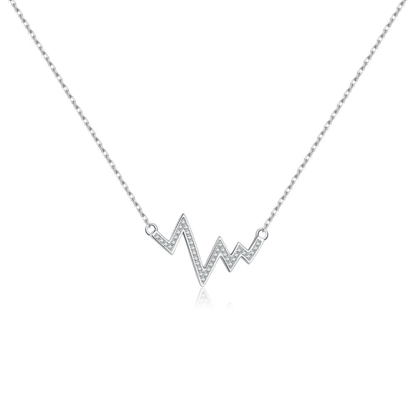 Wholesale Women's Jewelry 925 Sterling Silver Geometric Wave Heart Pendant Necklace With Electroplating Platinum 18K Gold