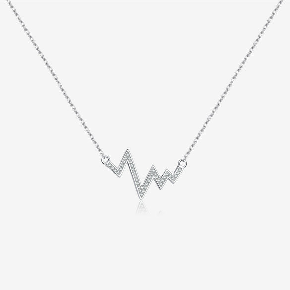 Wholesale Women's Jewelry 925 Sterling Silver Geometric Wave Heart Pendant Necklace With Electroplating Platinum 18K Gold