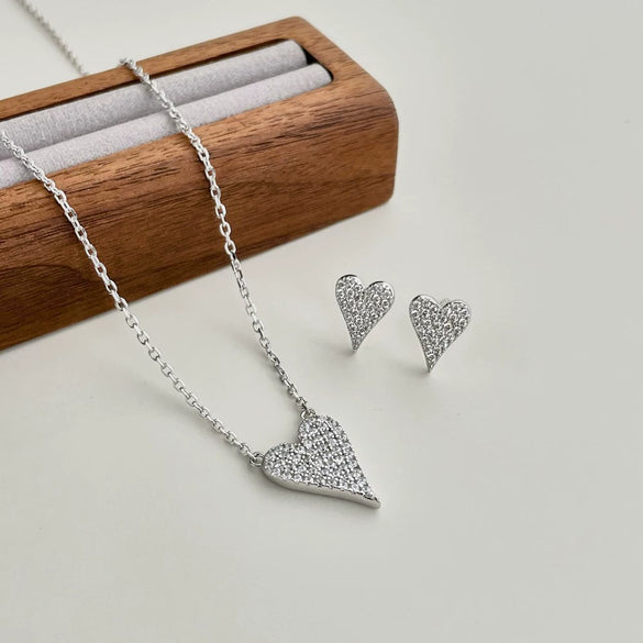 Wholesale Women's Jewelry Sterling Silver 925 Love Heart Water Drop Bell Inlaid Zircon Necklace Earrings Set