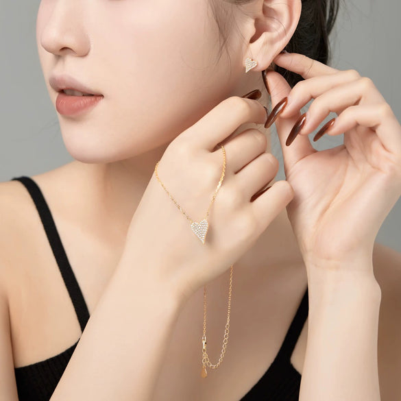 Wholesale Women's Jewelry Sterling Silver 925 Love Heart Water Drop Bell Inlaid Zircon Necklace Earrings Set