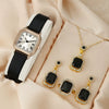 Wholesale Women's Jewelry Suit Alloy Case Imitation Leather Strap Square Dial Pointer Roman Scale Design
