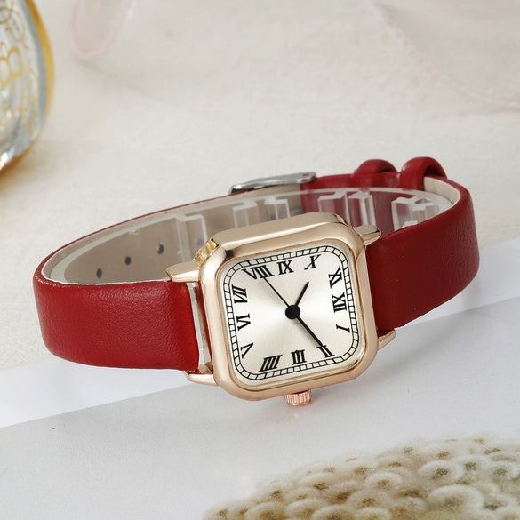 Wholesale Women's Jewelry Suit Alloy Case Imitation Leather Strap Square Dial Pointer Roman Scale Design