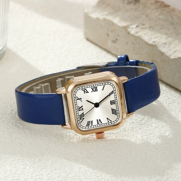 Wholesale Women's Jewelry Suit Alloy Case Imitation Leather Strap Square Dial Pointer Roman Scale Design