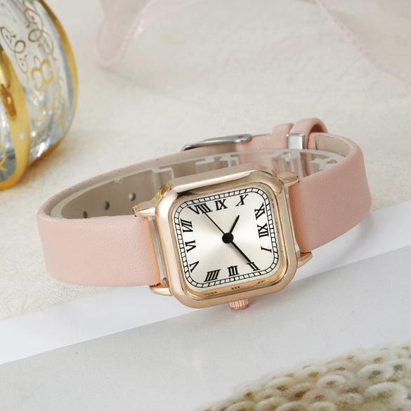 Wholesale Women's Jewelry Suit Alloy Case Imitation Leather Strap Square Dial Pointer Roman Scale Design
