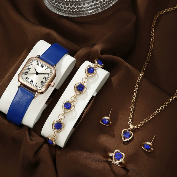 Wholesale Women's Jewelry Suit Alloy Case Imitation Leather Strap Square Dial Pointer Roman Scale Design