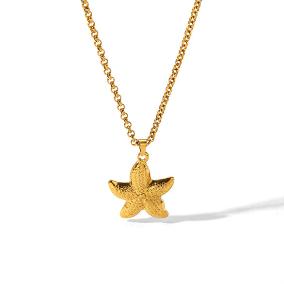 Wholesale Women's Jewelry Titanium Steel And Stainless Steel Earrings And Necklace Set With Starfish Marine Organisms Pattern Ochain Electroplated With Vacuum Real Gold In Furnace