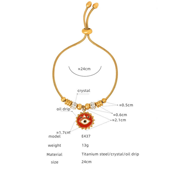 Wholesale Women's Jewelry 316L Stainless Steel Exaggerated Eyes Pendant Bracelet With Geometric Pattern And Dripping Oil Design