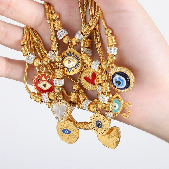 Wholesale Women's Jewelry 316L Stainless Steel Exaggerated Eyes Pendant Bracelet With Geometric Pattern And Dripping Oil Design