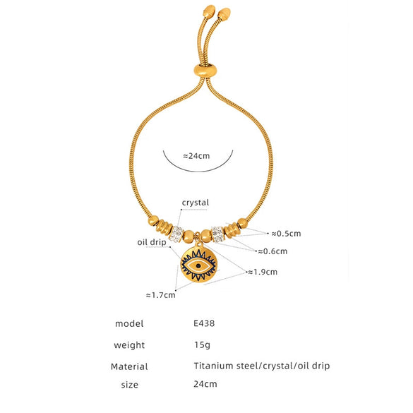 Wholesale Women's Jewelry 316L Stainless Steel Exaggerated Eyes Pendant Bracelet With Geometric Pattern And Dripping Oil Design