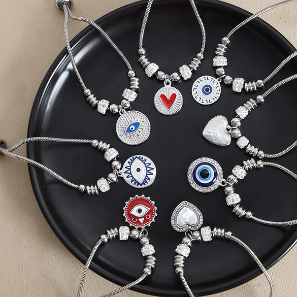 Wholesale Women's Jewelry 316L Stainless Steel Exaggerated Eyes Pendant Bracelet With Geometric Pattern And Dripping Oil Design
