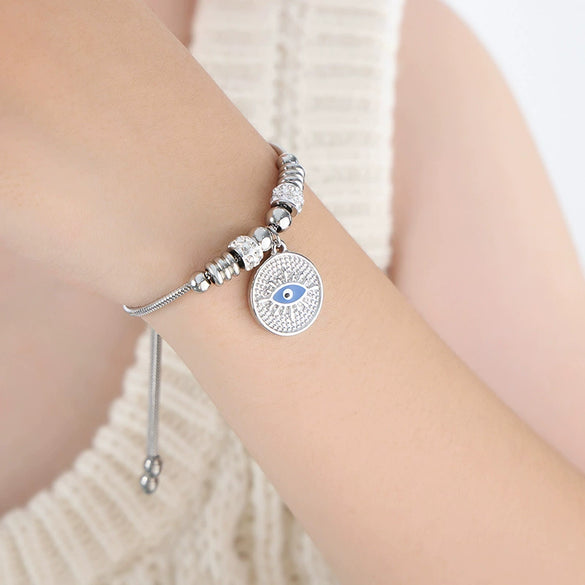 Wholesale Women's Jewelry 316L Stainless Steel Exaggerated Eyes Pendant Bracelet With Geometric Pattern And Dripping Oil Design