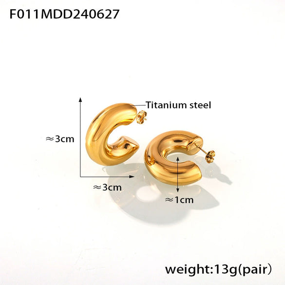 Wholesale Women's Jewelry 316L Stainless Steel Gold Plated Geometric C Earrings Minimalistic Elegant Design