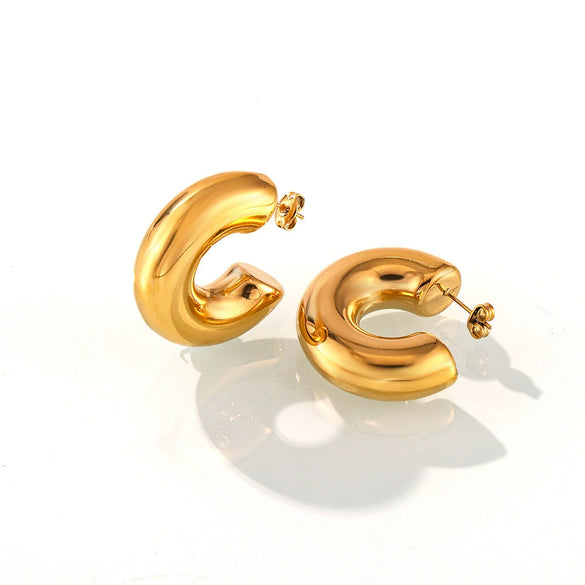 Wholesale Women's Jewelry 316L Stainless Steel Gold Plated Geometric C Earrings Minimalistic Elegant Design