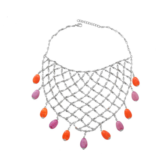 Wholesale Women's Jewelry Zinc Alloy Geometric Pendant Multilayer Necklace With Mixed Gemstone Setting And Electroplating