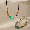 Wholesale Women's 18K Electroplated Natural Stone Turquoise Pendant Necklace With Rubber Band Chain