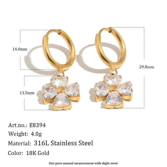 Wholesale Women's 18K Electroplated Stainless Steel Flower Ear Clips Earrings Highend Style