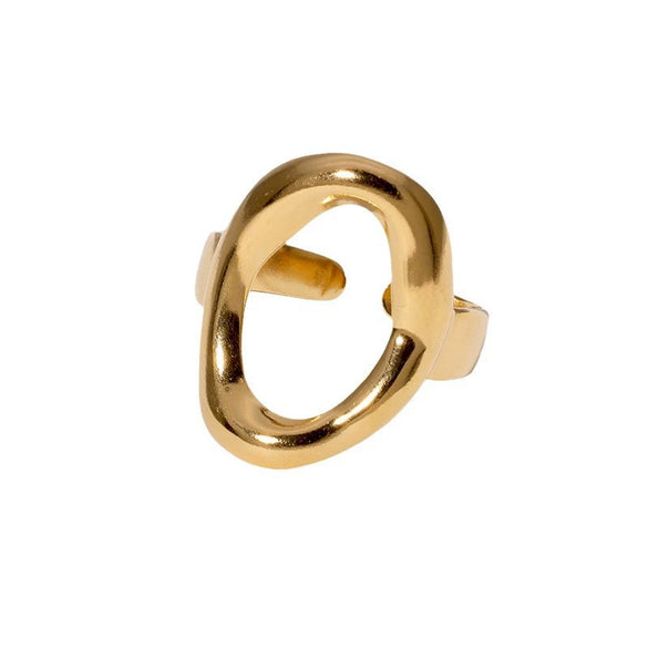 Wholesale Women's 18K Gold Electroplated Geometric Oval Stainless Steel Ring With Minimalist Design