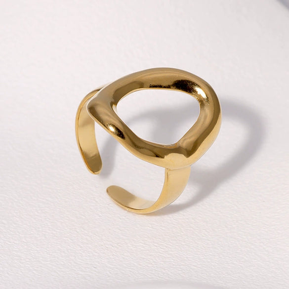 Wholesale Women's 18K Gold Electroplated Geometric Oval Stainless Steel Ring With Minimalist Design