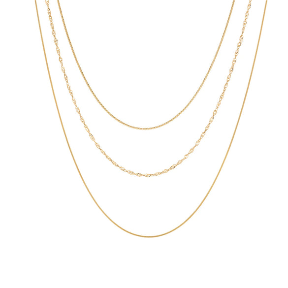 Wholesale Women's 18K Gold Electroplated Geometric Stainless Steel Layered Necklace Jewelry