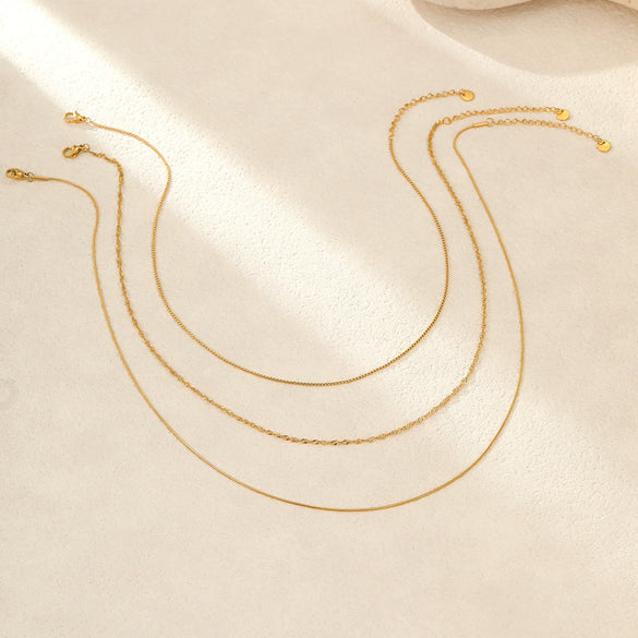 Wholesale Women's 18K Gold Electroplated Geometric Stainless Steel Layered Necklace Jewelry