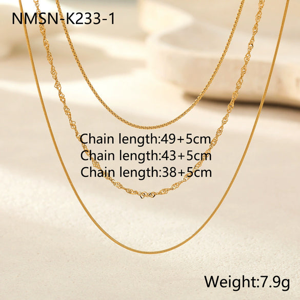 Wholesale Women's 18K Gold Electroplated Geometric Stainless Steel Layered Necklace Jewelry