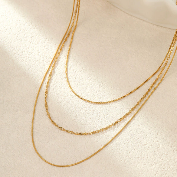 Wholesale Women's 18K Gold Electroplated Geometric Stainless Steel Layered Necklace Jewelry