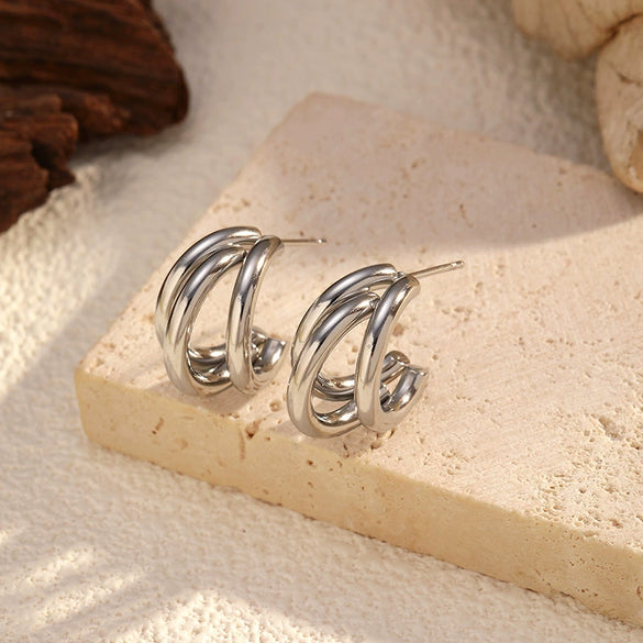Wholesale Women's 18K Gold Electroplated Geometric Stainless Steel Stud Earrings Light Luxury Style