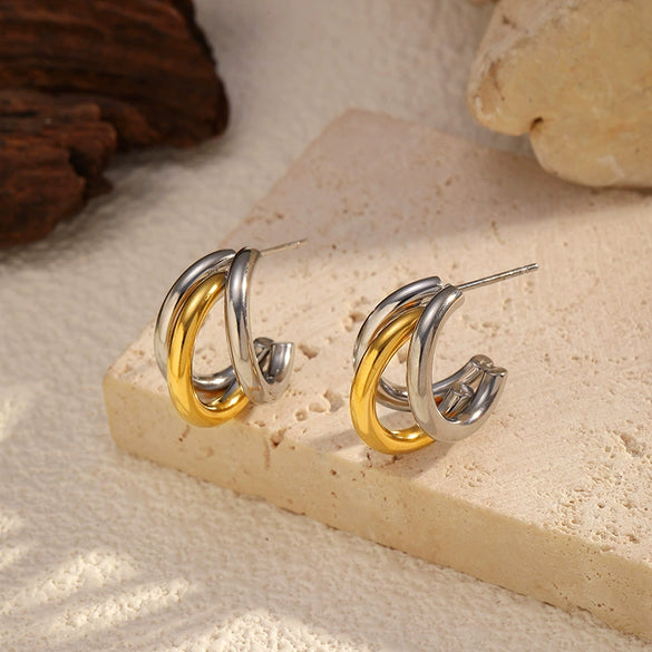 Wholesale Women's 18K Gold Electroplated Geometric Stainless Steel Stud Earrings Light Luxury Style