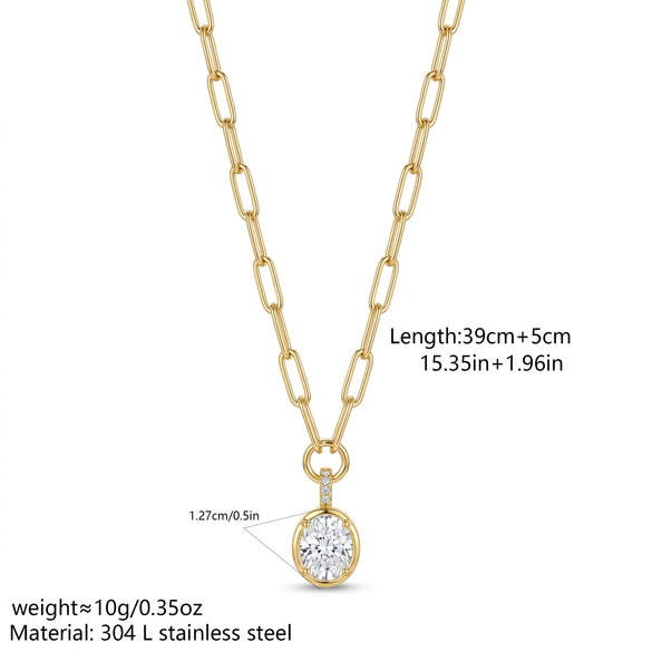 Wholesale Women's 18K Gold Electroplated Rectangular Chain Necklace With Simple Zircon Pendant Chic Style Light Luxury Jewelry