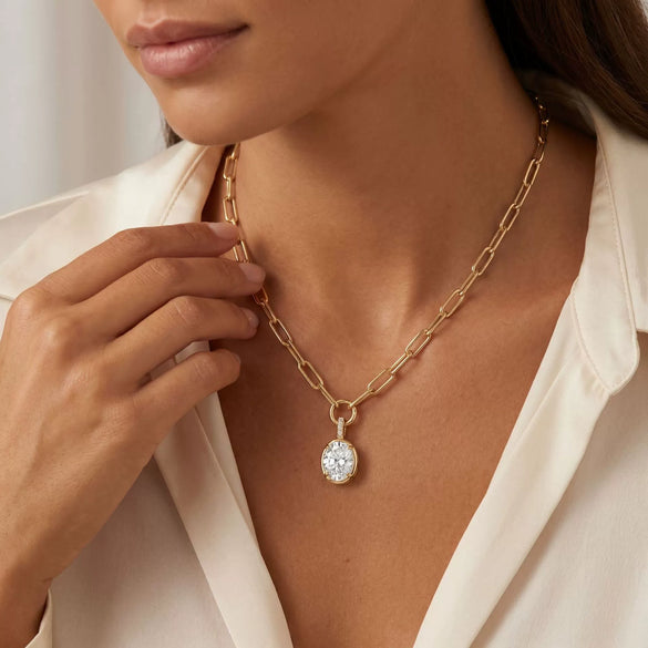 Wholesale Women's 18K Gold Electroplated Rectangular Chain Necklace With Simple Zircon Pendant Chic Style Light Luxury Jewelry