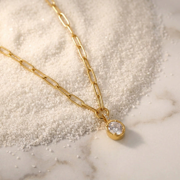 Wholesale Women's 18K Gold Electroplated Rectangular Chain Necklace With Simple Zircon Pendant Chic Style Light Luxury Jewelry