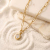 Wholesale Women's 18K Gold Electroplated Rectangular Chain Necklace With Simple Zircon Pendant Chic Style Light Luxury Jewelry