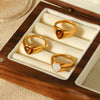 Wholesale Women's 18K Gold Electroplated Stainless Steel Ring With Heart Drop Geometric Shapes And Inlaid White Shell Tiger Eye Stone