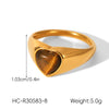 Wholesale Women's 18K Gold Electroplated Stainless Steel Ring With Heart Drop Geometric Shapes And Inlaid White Shell Tiger Eye Stone