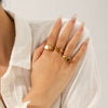 Wholesale Women's 18K Gold Electroplated Stainless Steel Ring With Heart Drop Geometric Shapes And Inlaid White Shell Tiger Eye Stone