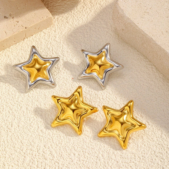 Wholesale Women's 18K Gold Electroplated Star Earrings With Light Luxury Style