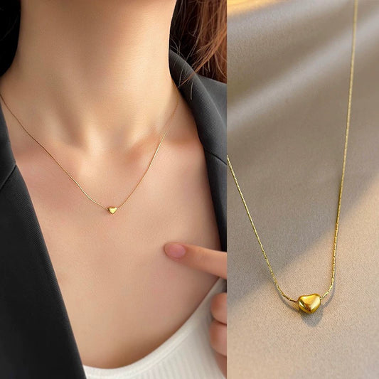 Wholesale Women's 18K Gold Electroplated Titanium Steel Heart Pendant O Word Chain Necklace