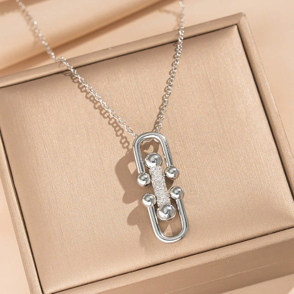 Wholesale Women's 18K Gold Electroplated Zircon Inlaid Horseshoe Buckle Pig Nose Pendant And Earrings Set Made Of Environmentally Friendly Copper Light Luxury Accessories
