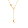 Wholesale Women's 14K Gold Plated Diamond Star Moon Titanium Steel Pendant Necklace