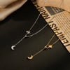 Wholesale Women's 14K Gold Plated Diamond Star Moon Titanium Steel Pendant Necklace