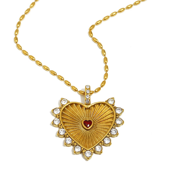 Wholesale Women's 18K Gold Plated Engraved Heart Stainless Steel Necklace Light Luxury Style