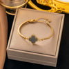 Wholesale Women's 18K Gold Plated Fourleaf Clover Titanium Steel Bracelet With Red Agate And Motherofpearl