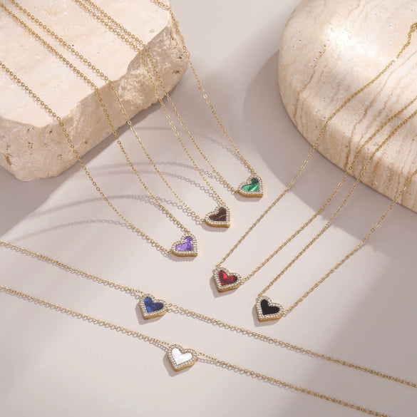 Wholesale Women's 18K Gold Plated Geometric Stainless Steel Heart Pendant Necklace
