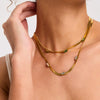 Wholesale Women's 18K Gold Plated Geometric Stainless Steel Zircon Flat Snake Chain Necklace